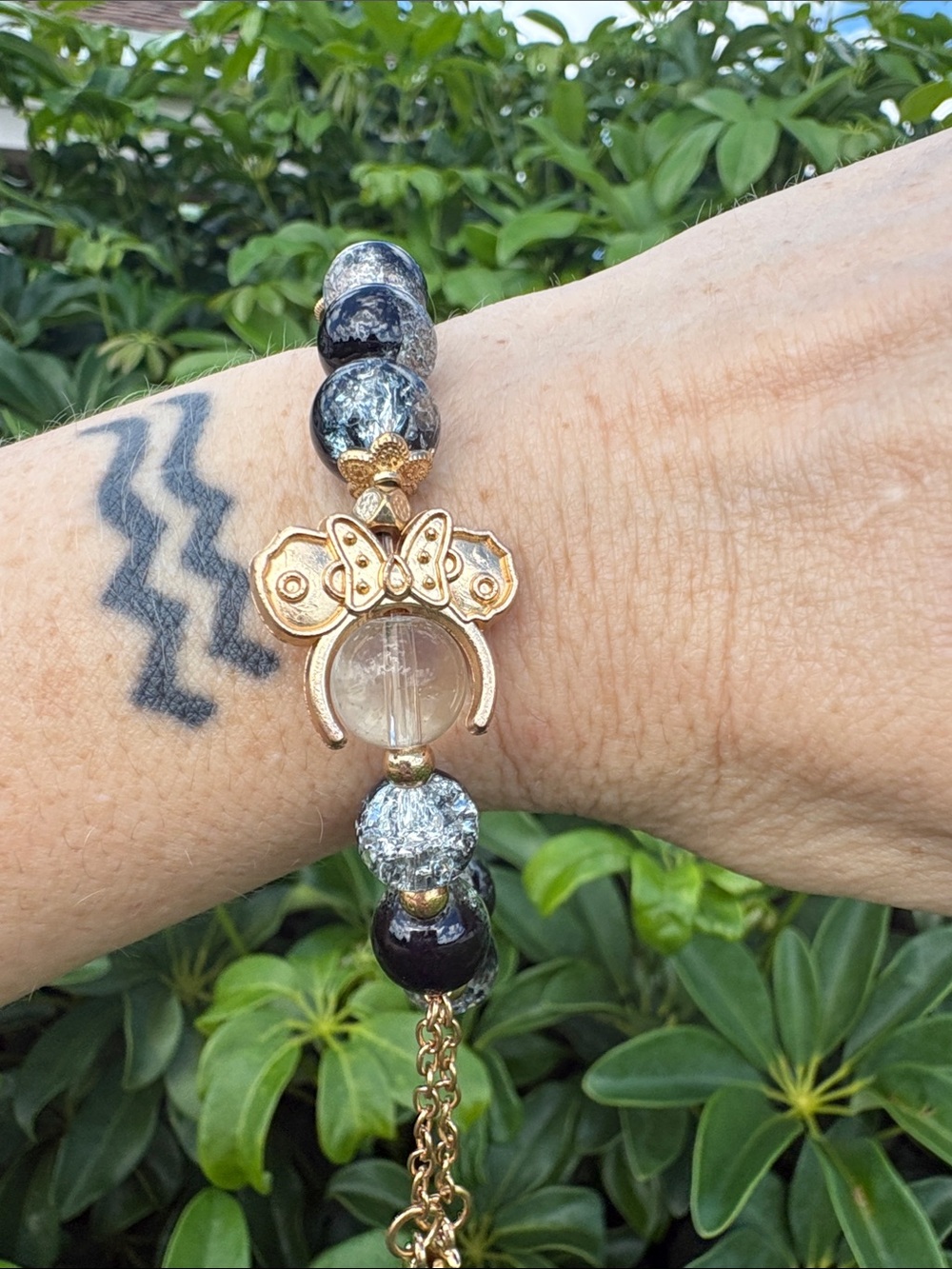 Gold & Black glass Beaded Bracelet Minnie Mouse headband